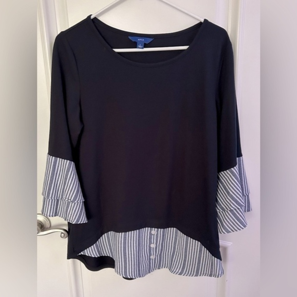 Apt. 9 Navy Top with 3/4 Flounce Sleeves